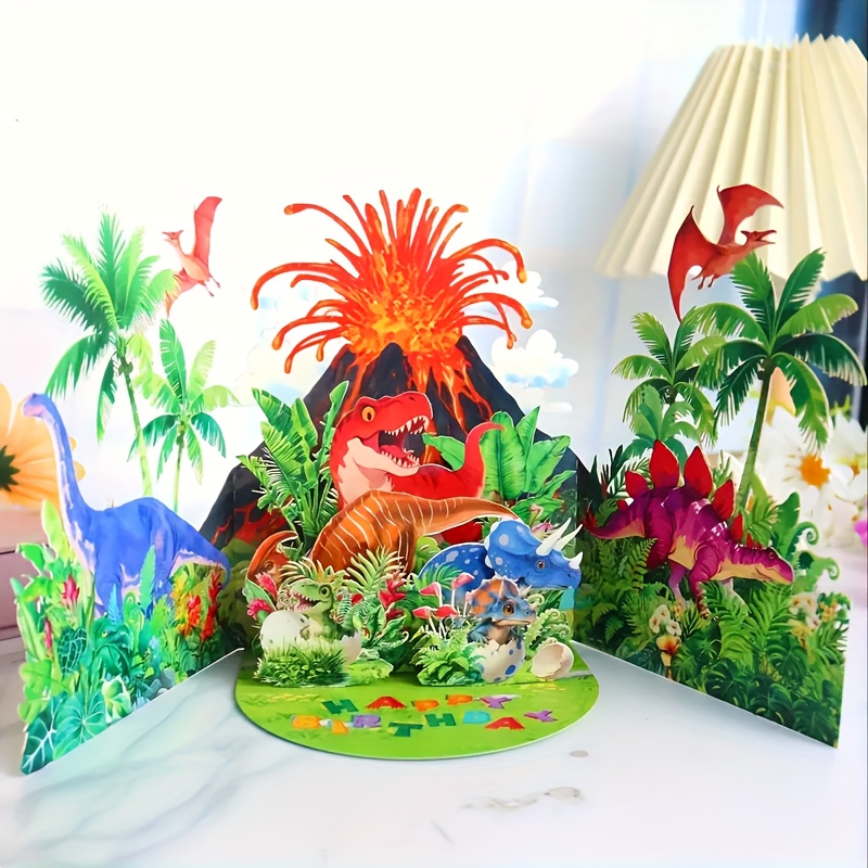 E-shop 1 Stück Pop-Up Dinosaurier Grußkarte mit Umschlag, Cartoon-Thema für Geburtstage, Weihnachten, Thanksgiving, Ostern, Freundschaftstag,