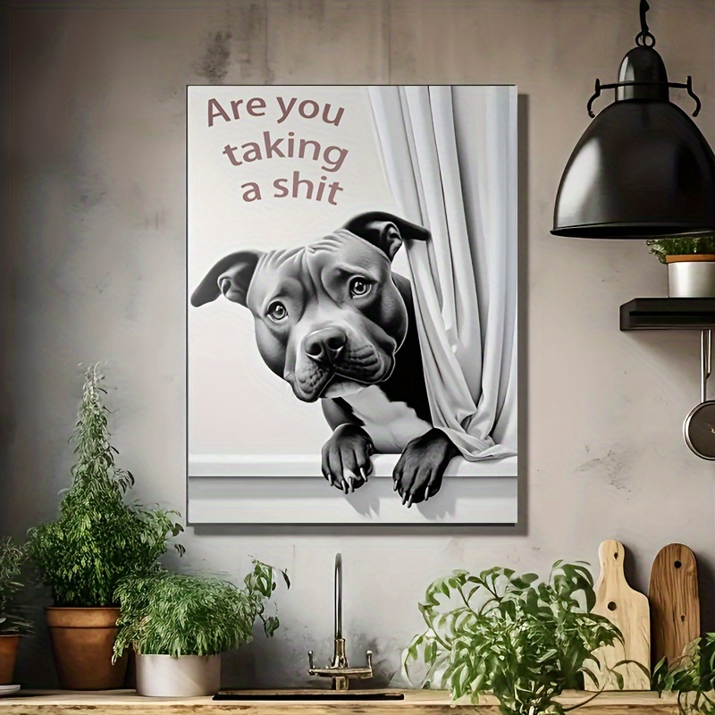 

12x16" Dog Peeking Canvas Art Print - Decor For , , & Bathroom | Fun - For , , And