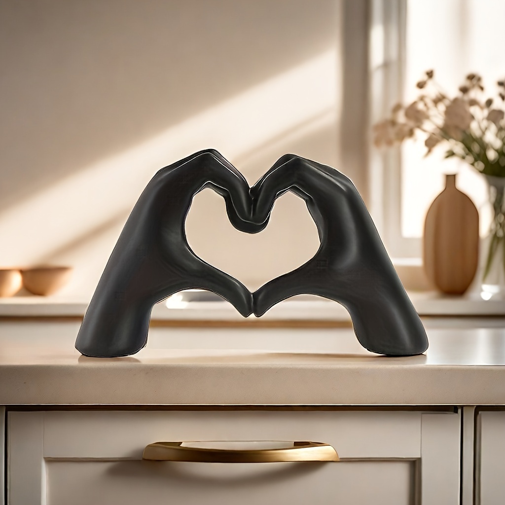 

Black Heart Gesture Statue - Resin Love Sculpture For Decor, Bedroom, Living Room, And Wedding Gifts