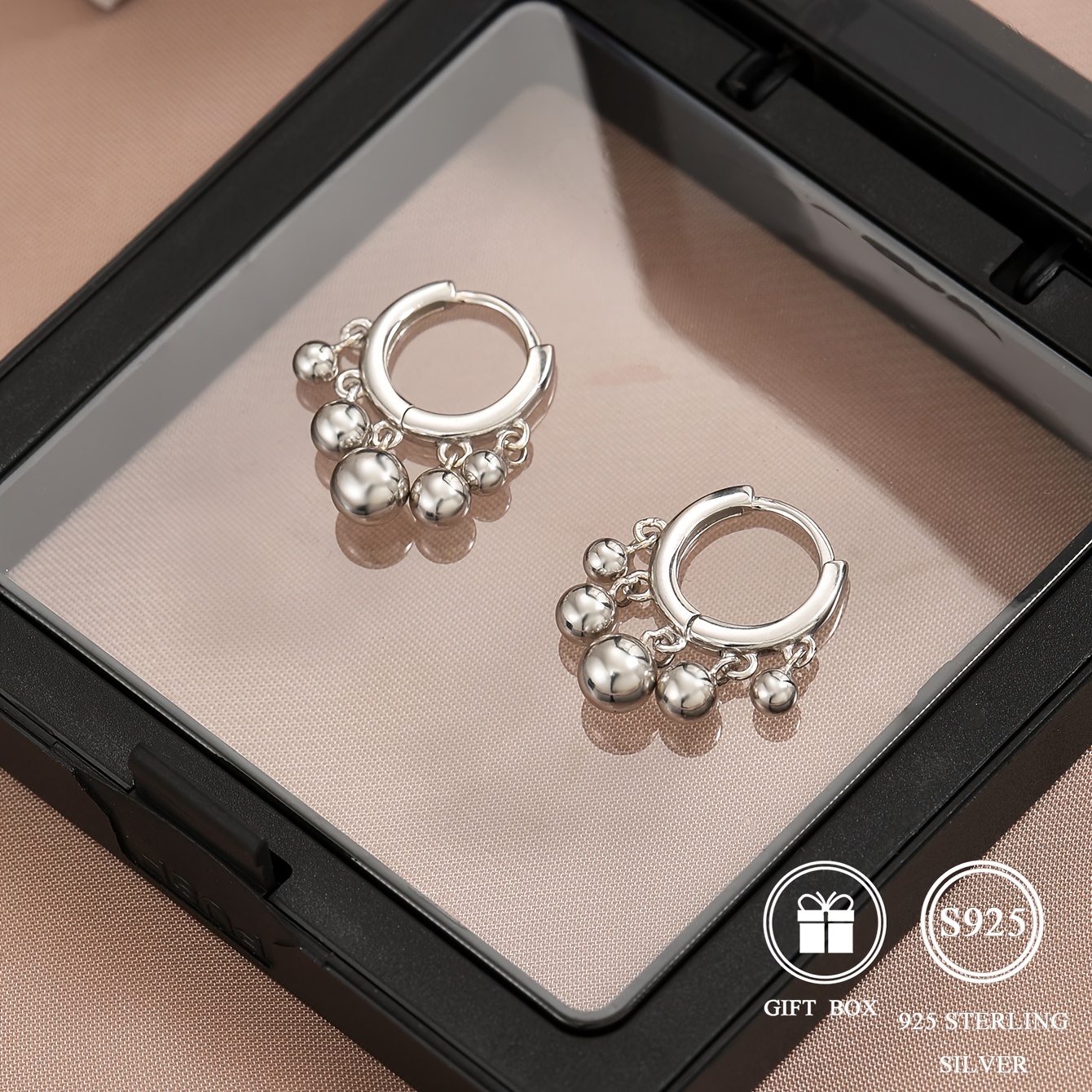TEMU 1 Paire de Boucles d'Oreilles Bague Tendance pour Femmes en Argent S925, Simples et Polyvalentes, Boucles d'Oreilles Rondes avec Glandes,