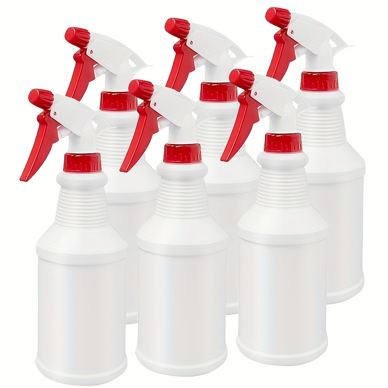 

6pcs 16oz Adjustable Nozzle Spray Bottles - Leakproof, Reusable Plastic Trigger Sprayers With Red Accents For Chemicals, Planting & Pets