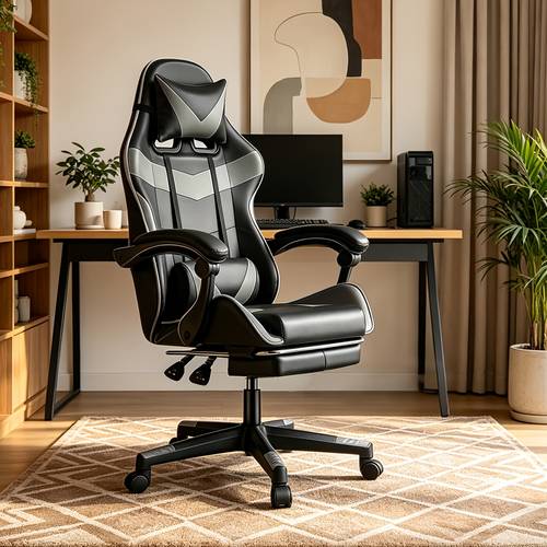 ergonomic office chair gaming chair with footrest lumbar support headrest height adjustable 360 rotation tiltable for office and gaming