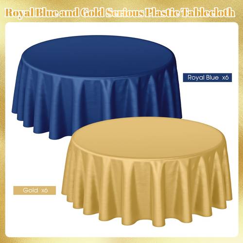 12pcs pack 12pcs high quality disposable round tablecloths suitable for wedding birthday gender reveal parties 84 inch navy blue golden plastic table covers with elegant suitable for graduation bridal shower party decor