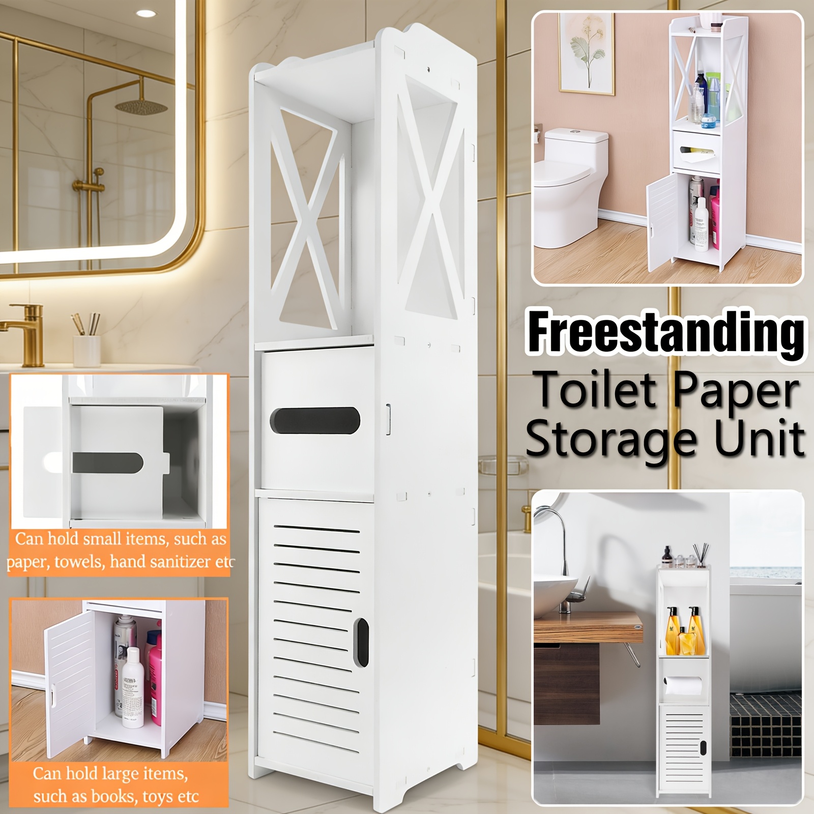 Image of Slim Toilet Paper Lockers, 18x20x80cm Narrow Bathroom Storage Unit With Doors And Shelves, Multi-storey Independent Storage Pieces, Compact Corner Design, Suitable For Bathroom, Bedroom, Toilet