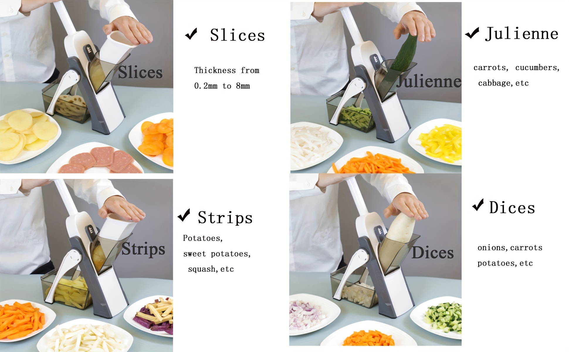 slicer 5in 1 vegetable chopper food potato cutter strips julienne dicer adjustable thickness 0 1 8mm kitchen chopping artifact fast meal prep gray details 1