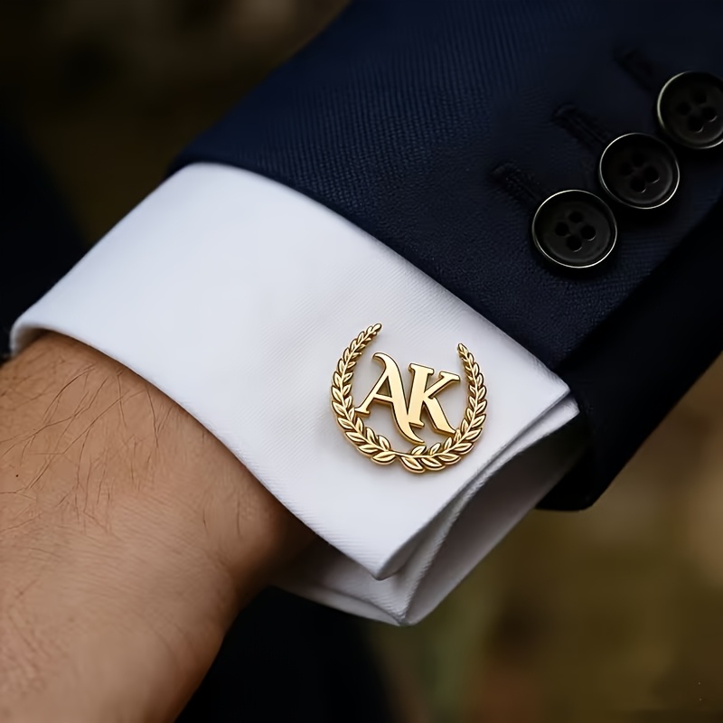 TEMU Custom Letter Cufflinks Personalized Wheat Ear Flower Men's Cufflinks Stainless Steel Material Stylish And Elegant Men's Jewelry Best Man Gifts