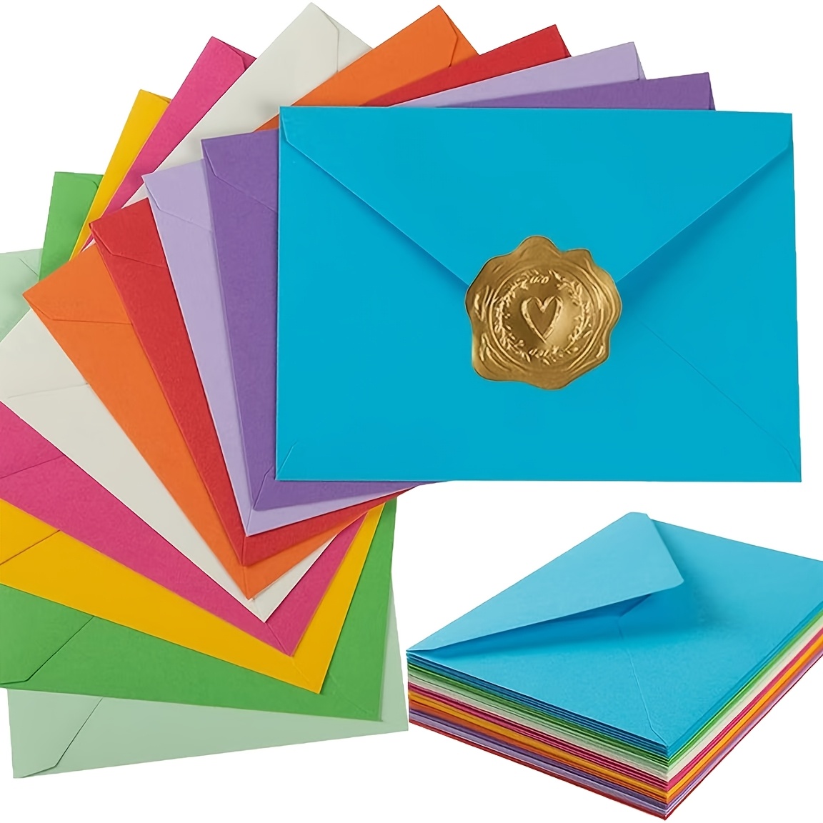 30pcs Western-style Colored Blank A7 Invitation Set, The Combination Includes 10 Envelopes + 10 Cards + 10 Heart-shaped Metal Stickers, For, Metal Embellishments Are Super Delicate