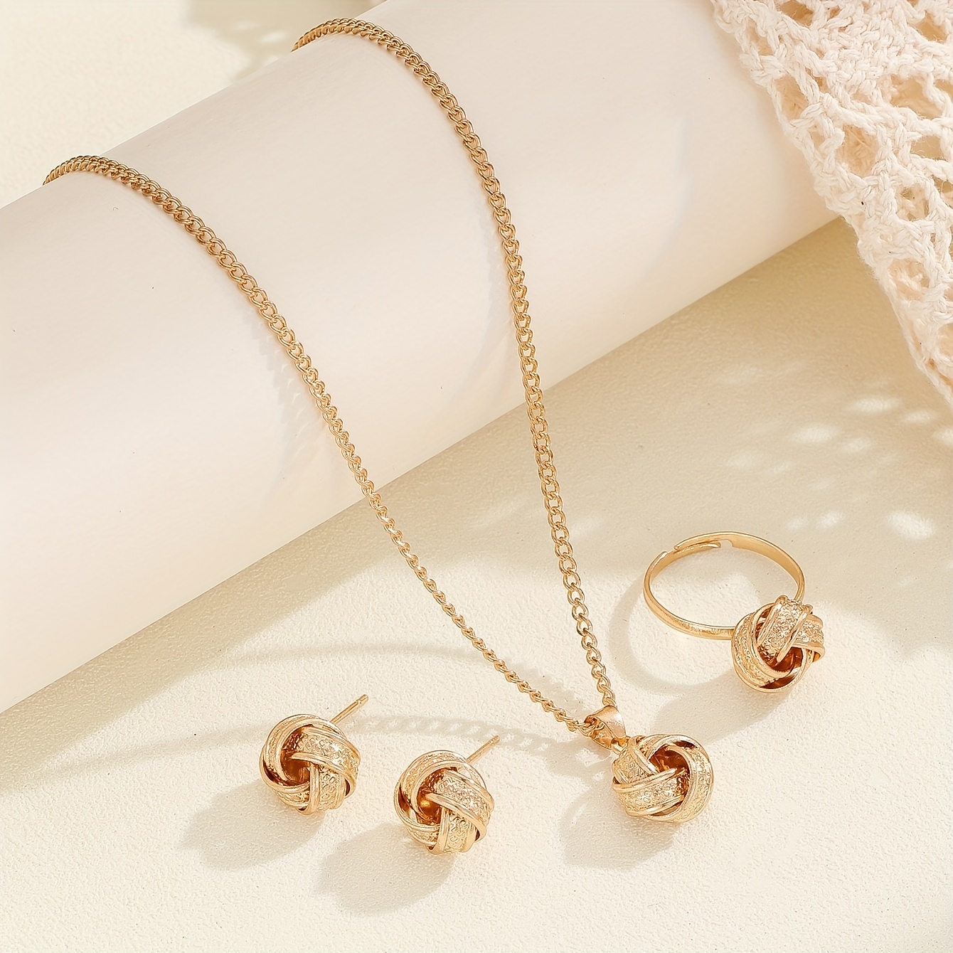 Knotted Ring/Earring/Necklace Set