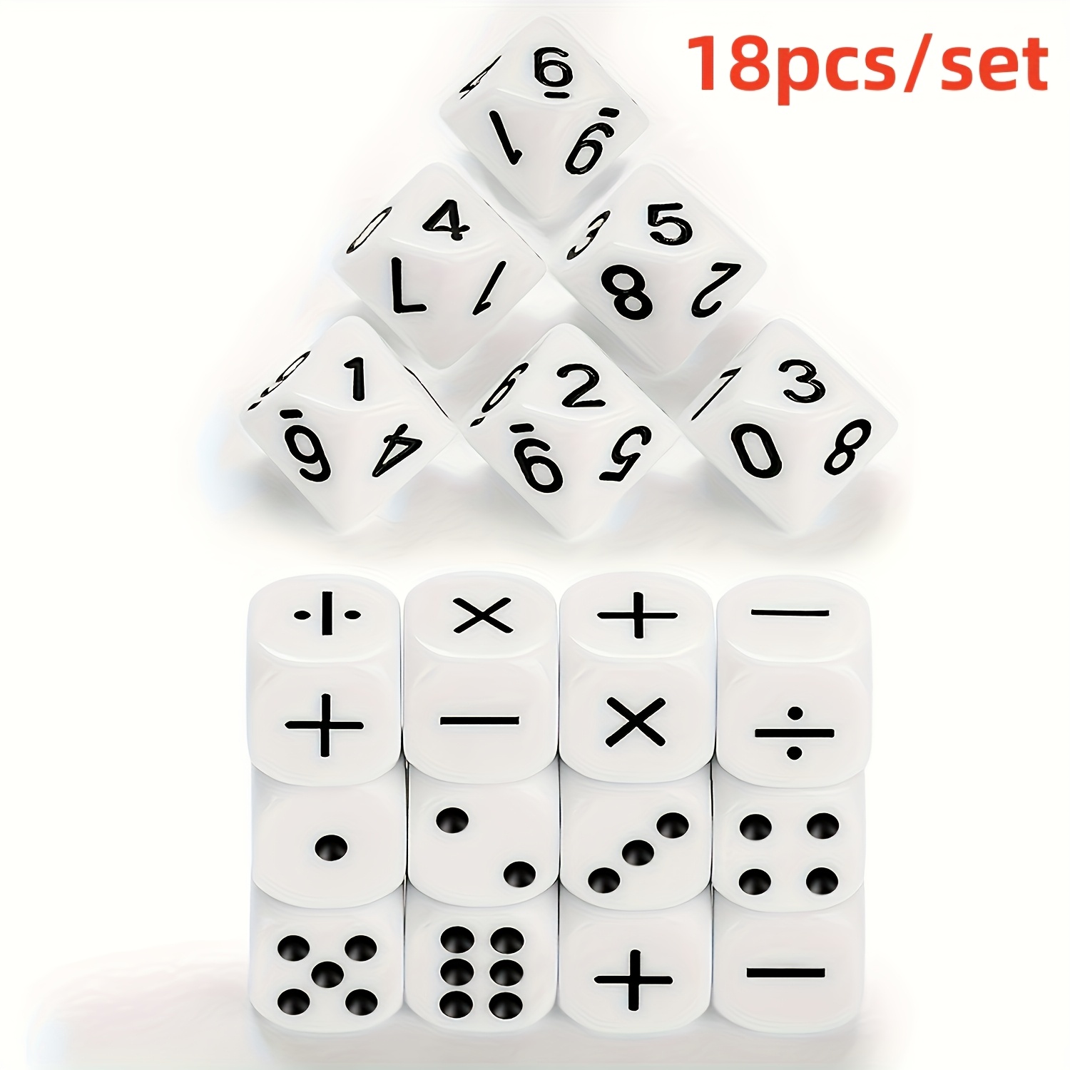 E-shop 18-teiliges Acryl-Mathe-Zauberer-Würfel-Set mit Zahlen- & Rechenwürfeln, geeignet zum Unterrichten von Addition, Subtraktion, Multiplikation,