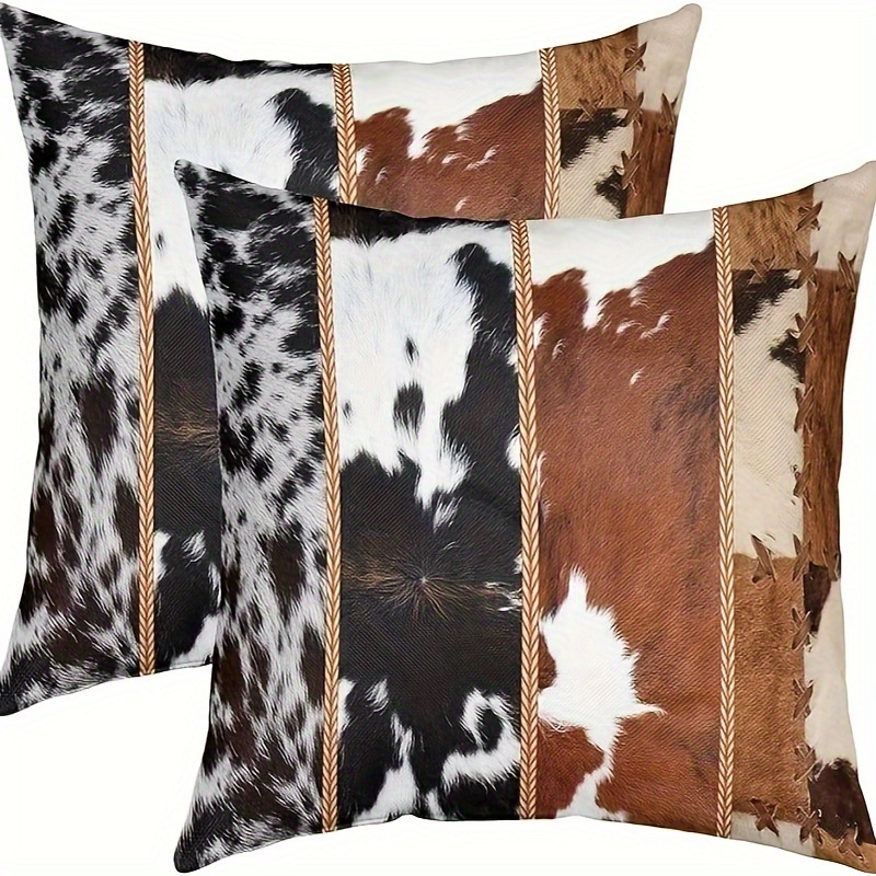 

2pcs Short Plush Cow Hair Printed Throw Pillow Covers 18x18 Inch, Country-rustic Style, Hand Wash, Zipper Closure, Polyester, Woven For Various Room Types