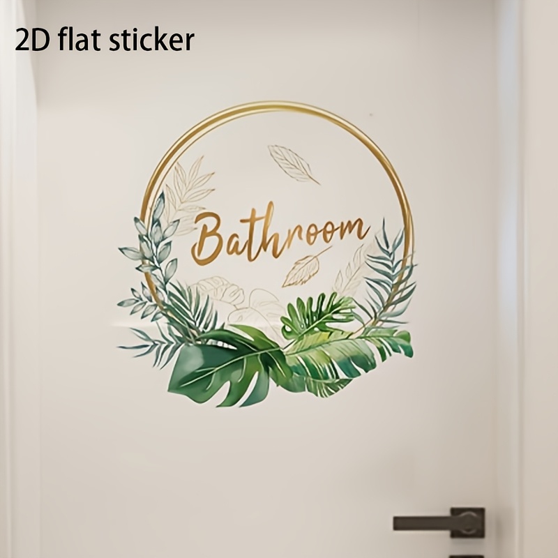1pc Green Plant Pattern Toilet Stickers, Square Toilet Wall Stickers, Self-adhesive Creative Decoration