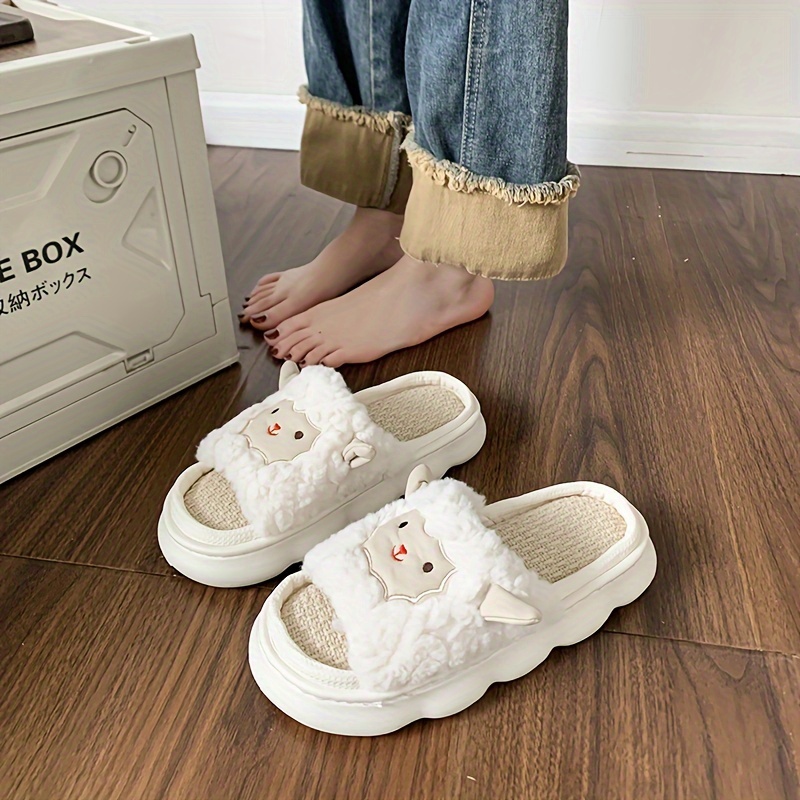 

Cute Lamb Design Platform Slippers, Casual Open Toe Linen Sole Shoes, Comfortable Indoor Home Slippers Eid Al-adha