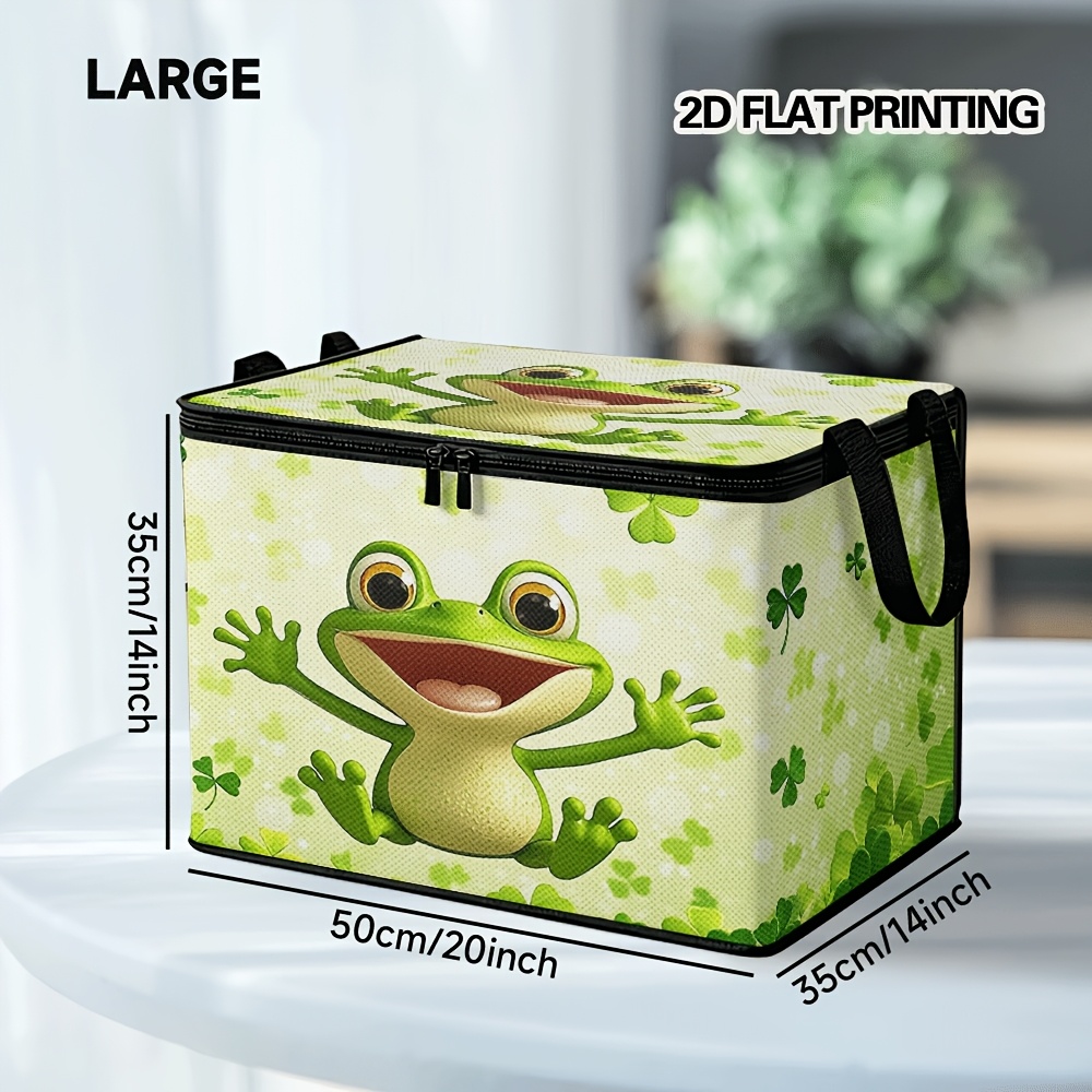 TEMU 1pc Soft Fabric Storage Bin Featuring A 's Day Frog And Clover Design, Ideal For Organizing Pet Supplies, Laundry, Or Items In Or Living Room,