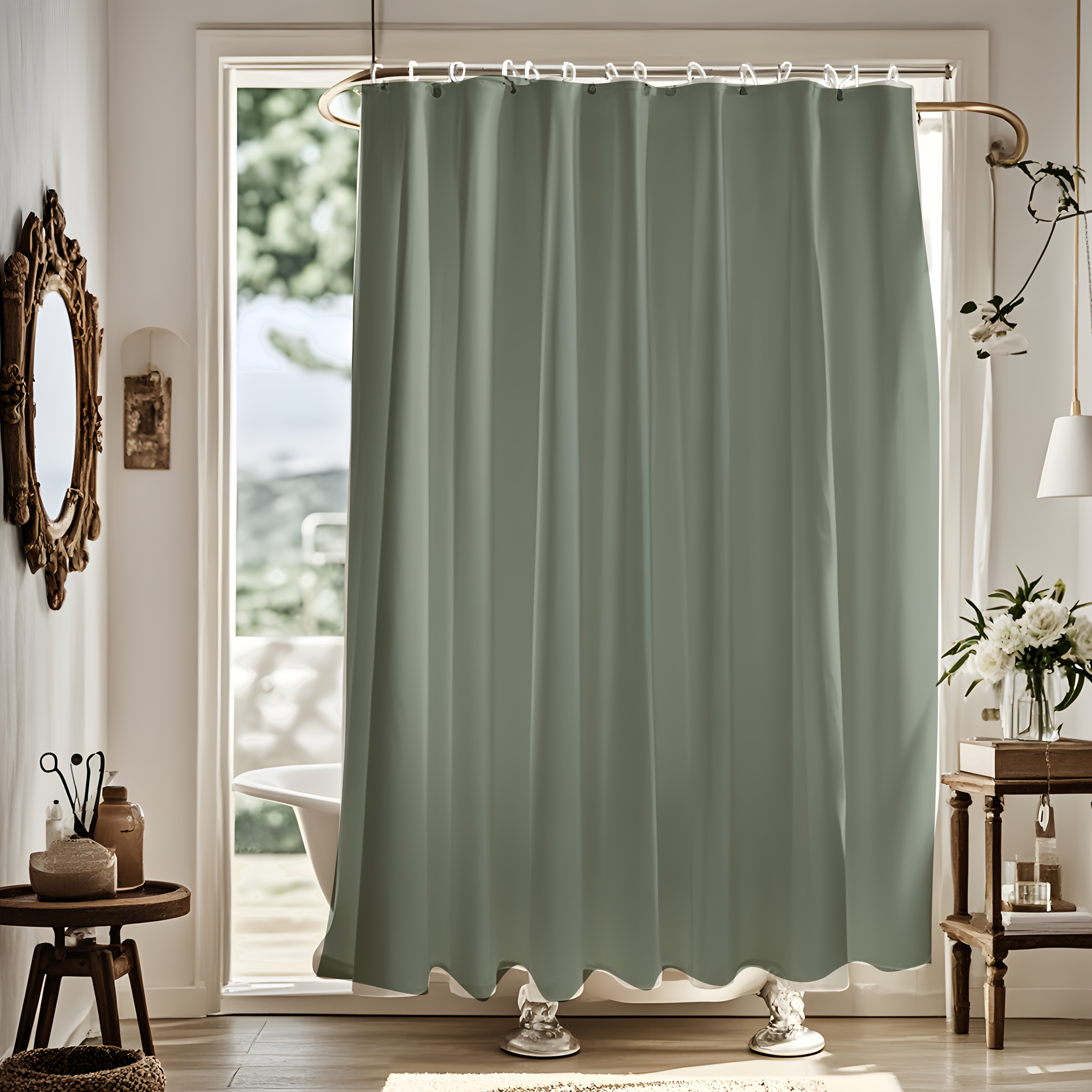 

Chic Curtain With Hooks - Waterproof Polyester, Bathroom Decor & Christmas