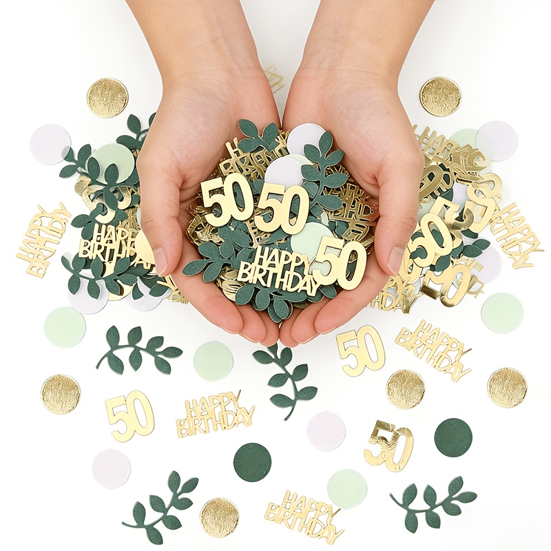 50pcs 50th Happy Birthday Confetti - Sparkling Golden, Sage Green 50th Birthday Table Decorations, Suitable For 50th Anniversary Parties And Birthday Party Decorations,for Christmas, Halloween