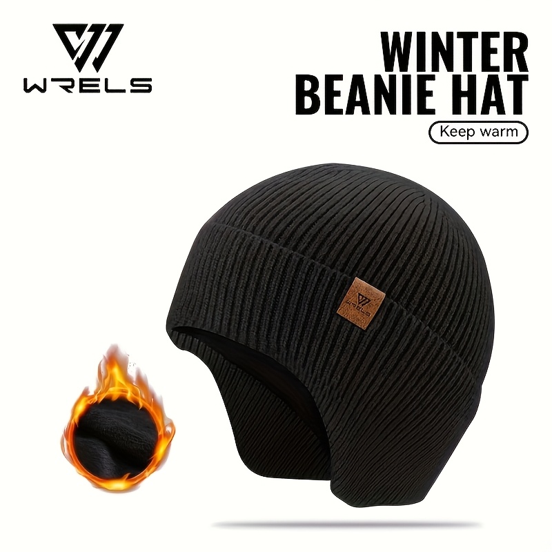 TEMU 1pc, Wrels Autumn And Winter Knitted Fleece-lined Thick Earflap Hat, With No Brim, Fleece-lined And Thick, Comfortable, Warm, And Lightweight,