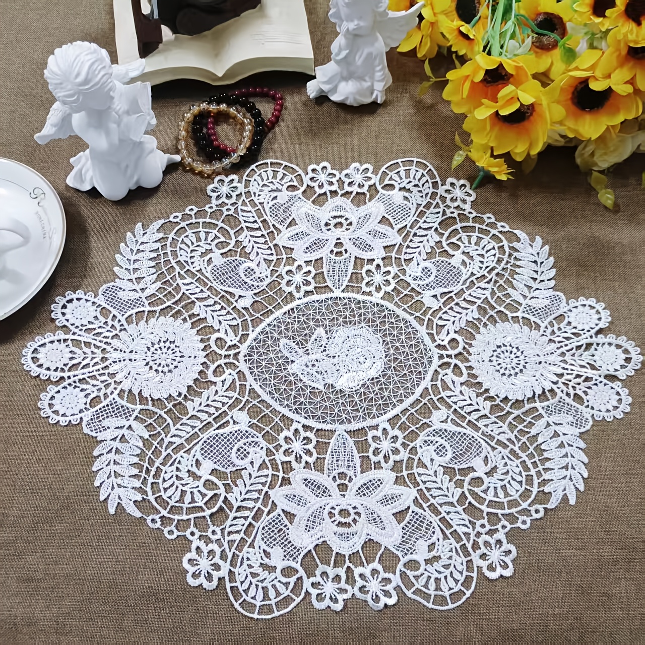 TEMU Nappe Ovale Blanche Style Français, Tapis de Table en Tissu, Dessous de Verre, Tapis de Nordique, Tapis Décoratif , Housse de Nappe, Tapis de