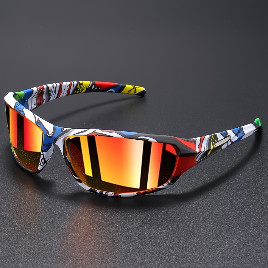 fashionable mirror coated colorful glasses   glasses with graffiti inspired frames full wrap outdoor cycling eyewear   holiday gifts lightweight glasses   high quality lenses