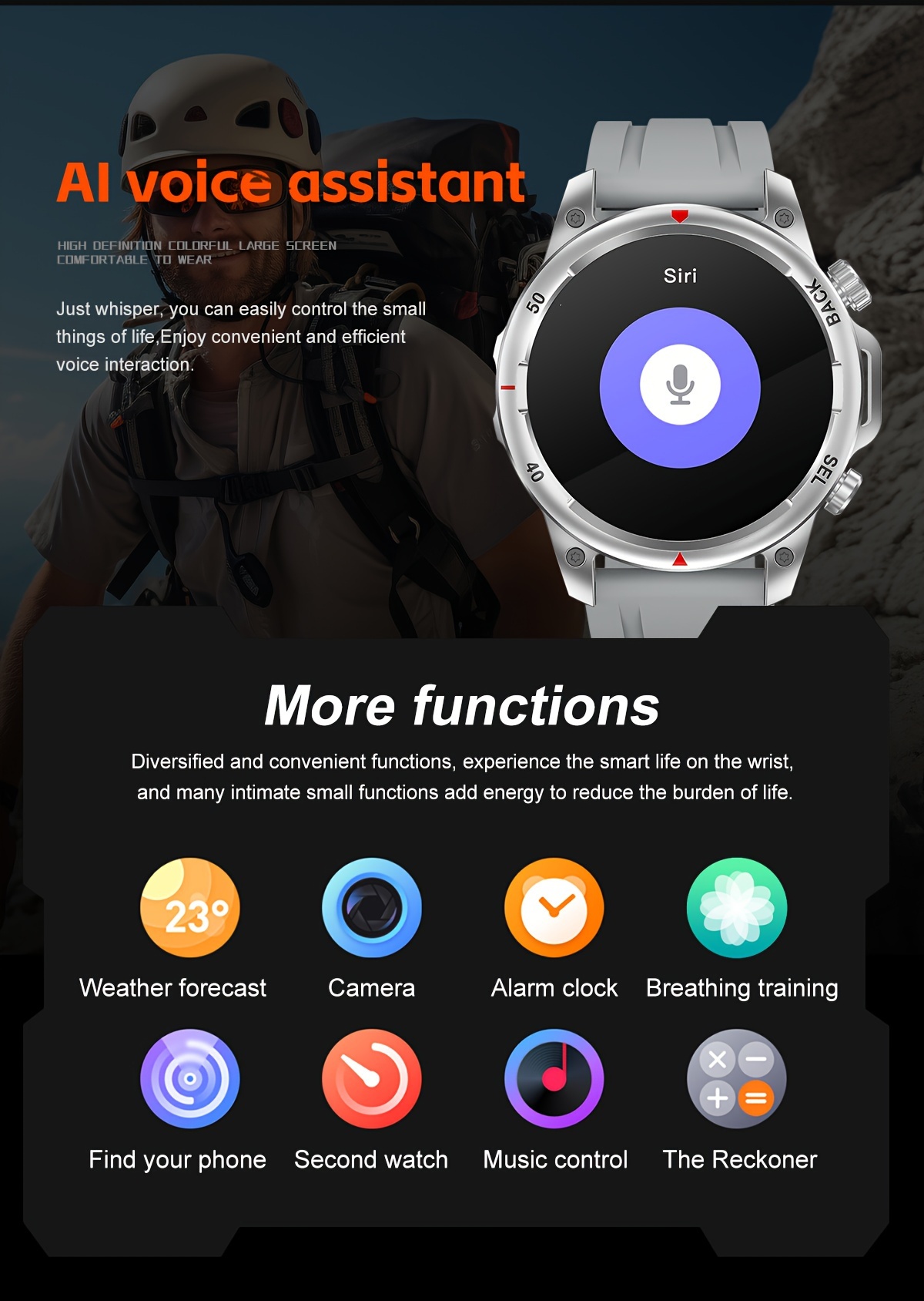 Men's Smartwatch HD LED Display, AI Voice Assistant, Wireless Calling, GPS Tracker, Compass, Fitness Tracker with Stainless Steel/Silicone Band_voghion.com