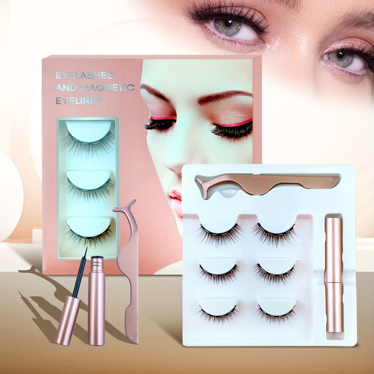 

3d Magnetic Eyelashes With Eyeliner Kit, Natural And Long Magnetic False Lashes With Eyeliner Long Lasting, 3 Pairs Reusable Fake Eyelashes With Tweezers, No Glue Needed, Easy To Wear