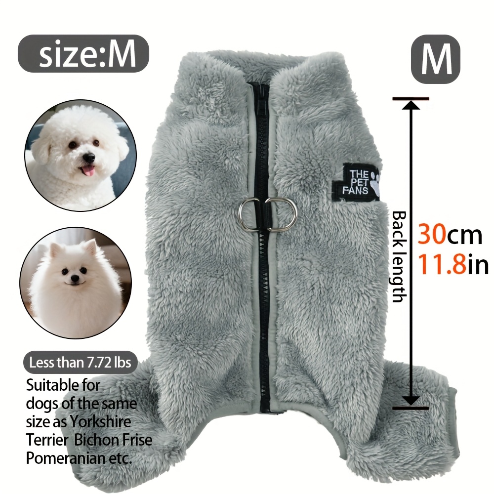 plush dog onesie sweater winter outfit with back zipper opening soft warm pet costume for small medium dogs   canine clothing   beige gray ideal for cold weather photoshoots dog winter coat plush material Product details 5