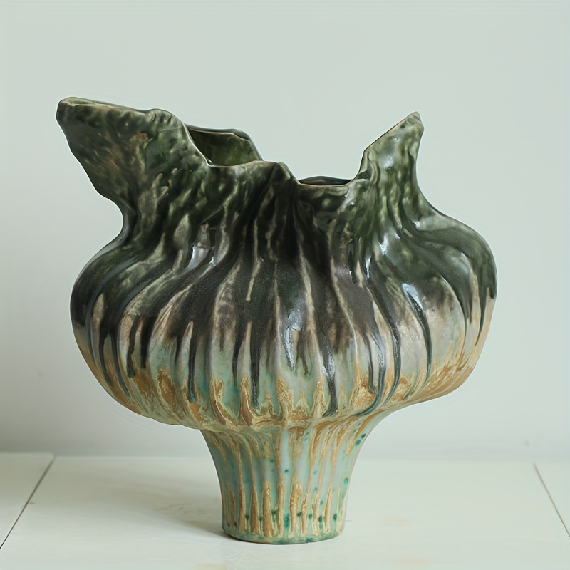 Large Ceramic Rustic Vase, 13.39 Inches (Approx. 34cm) Minimalist Farmhouse Decorative Vase – Perfect for Home Décor, Living Room, Shelf Display, Entertainment, and Wedding Table Centerpiece