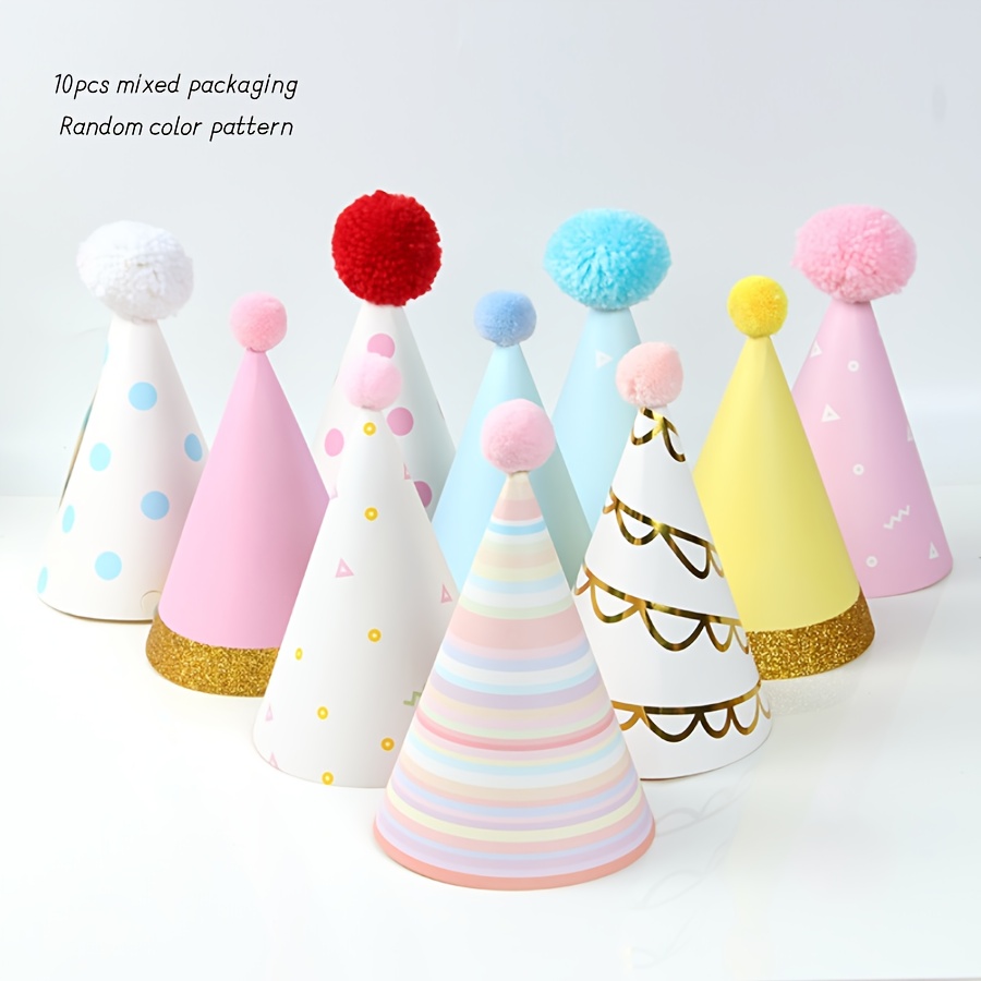 Image of 10pcs Birthday Hat, Cute Birthday Hat, Birthday Party Hat, Birthday Party Props, Happy Birthday, Random Color And Pattern