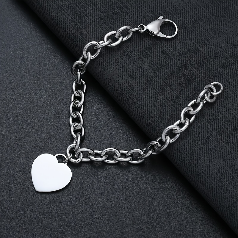 TEMU Bracelet unisexe décontracté tendance en acier inoxydable, pendentif de cœur pour vacances, bracelet polyvalent