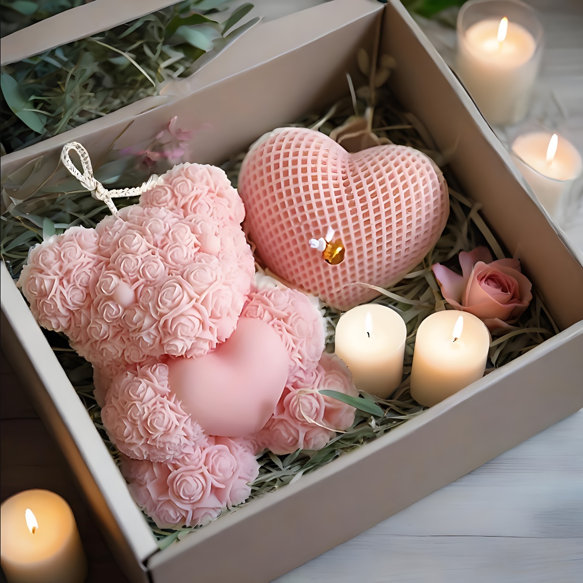 2pcs Handheld Heart Teddy Bear Silicone Candle Mold - DIY Valentine's Day Gift - Cute gifts for girlfriend