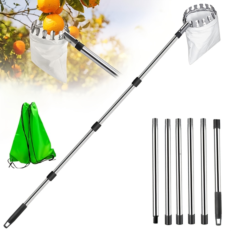 TEMU Easy- Picker Tool Set - Durable Metal, No Power Needed, Cushioned Design For , Peaches & More - Includes 8ft-13ft Extension Rod