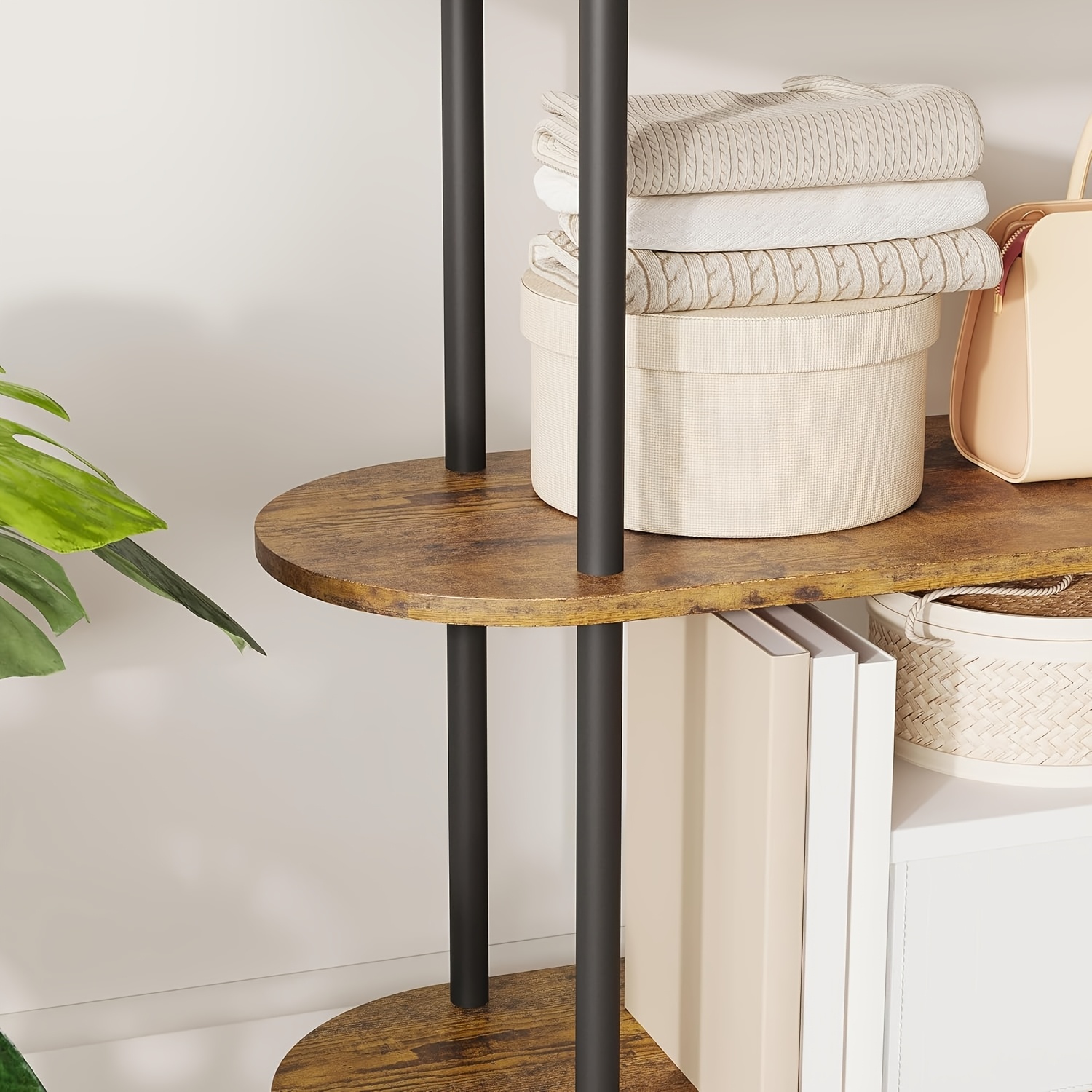 Image of 5 Tier 71 Inch Tall Arched Bookshelf With Metal Frame, Adjustable Feet For Stability, Freestanding Rack For Bedroom And Living Room
