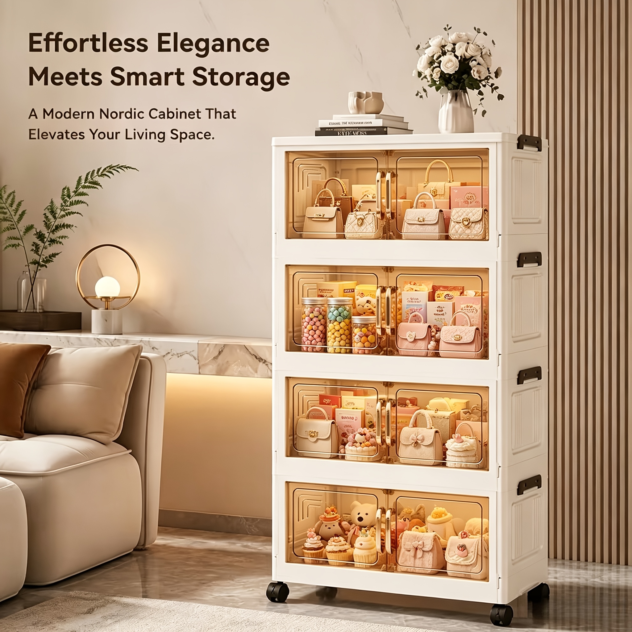 Plastic Multi-Layer Foldable Storage Cabinet for Hallway & Entryway