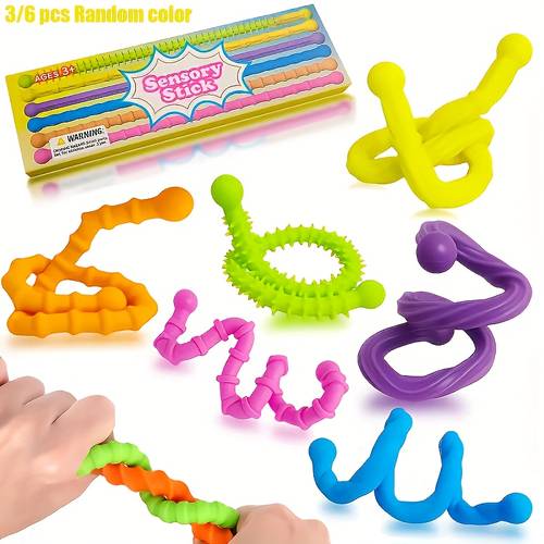 3 6 pack sensory stick reversible textured toy non plastic fine motor skills and educational random birthday halloween christmas party gift random color