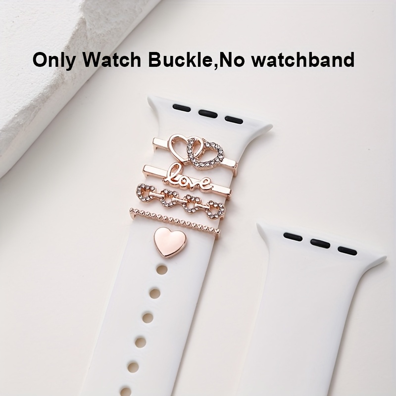 1set Fashion Cute Cartoon Iwatch Band Charms - Elegant Heart Rhinestone Strap With Shiny Charm Clasp, Decorative Ring Loops Gift For S Women (38/40/41/42/44/45mm)