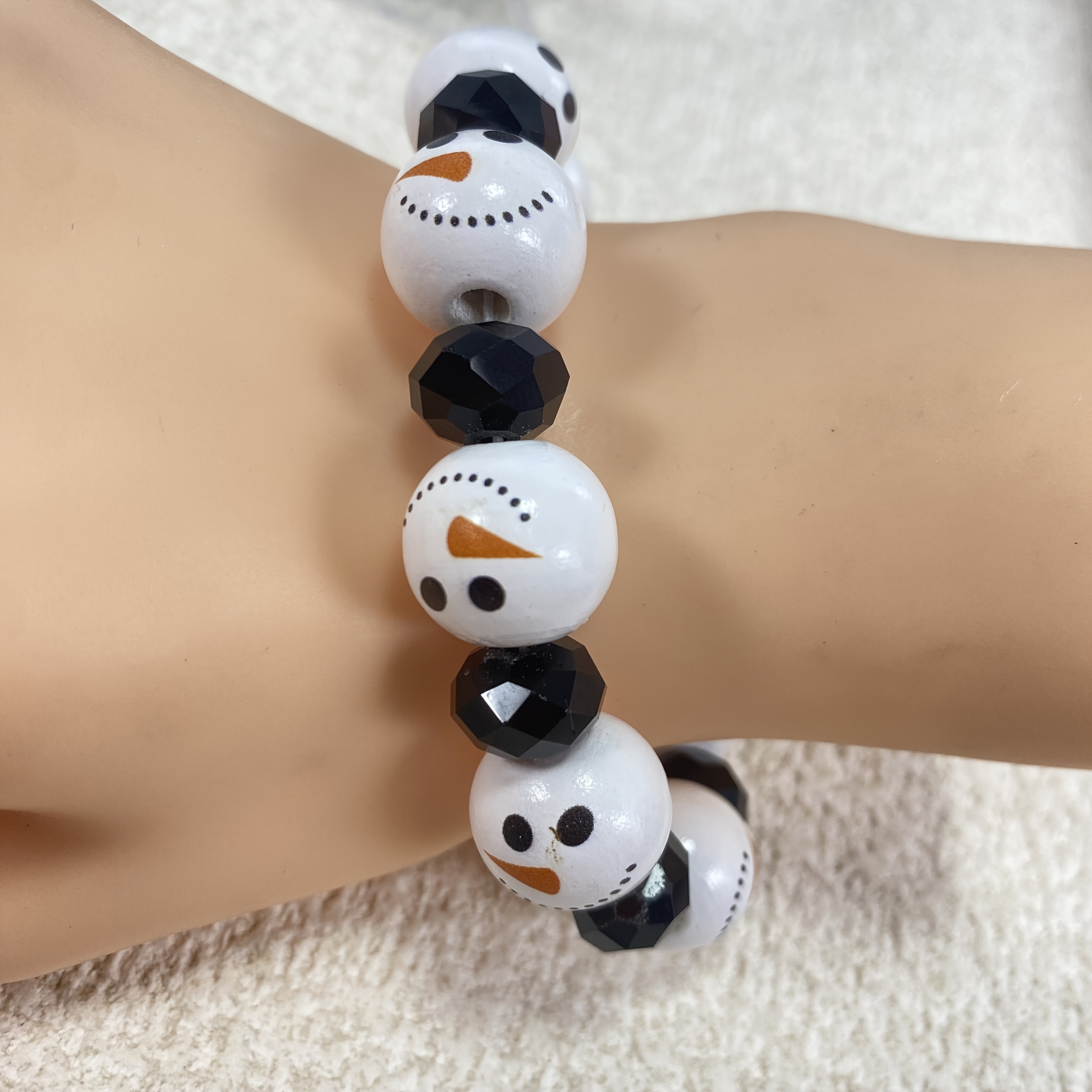 

Snowman Wooden Bead Bracelet - Cute & , Casual Attire Or