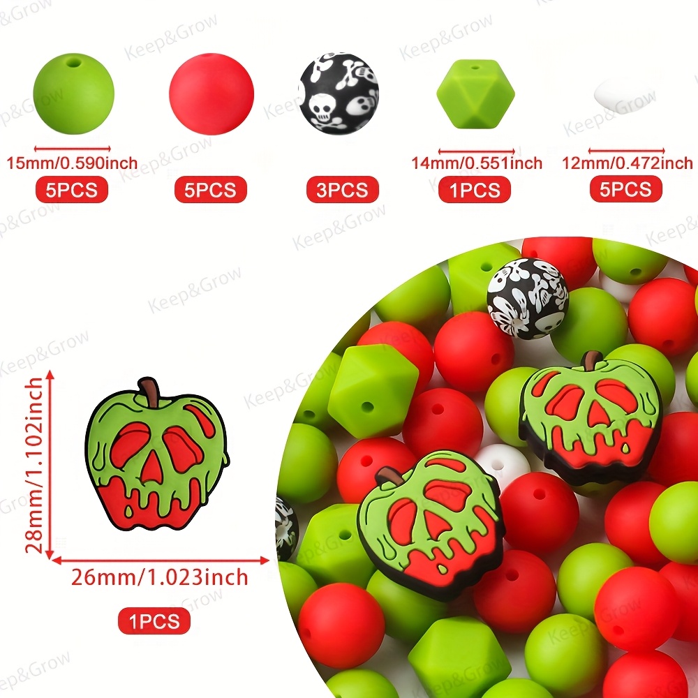 TEMU Ensemble de 20 perles en silicone de crânes d'pommes, parfaites pour la création de bijoux, de stylos et d'accessoires de lanières
