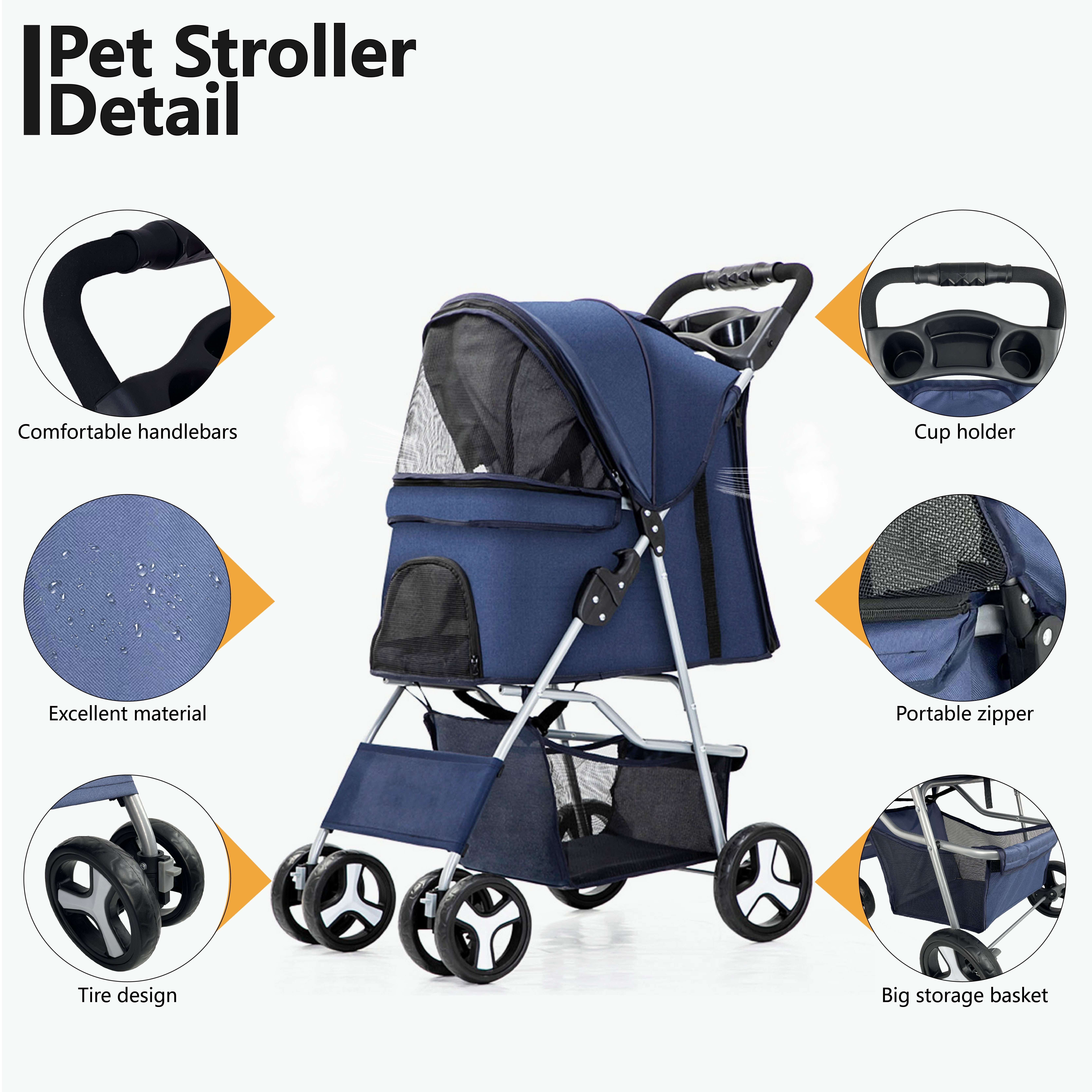 pet cart for dogs folding stroller with multi headed design 4 wheels and 33 lb load capacity ideal for cats small medium and old dogs perfect for nursing walking and storage basket included