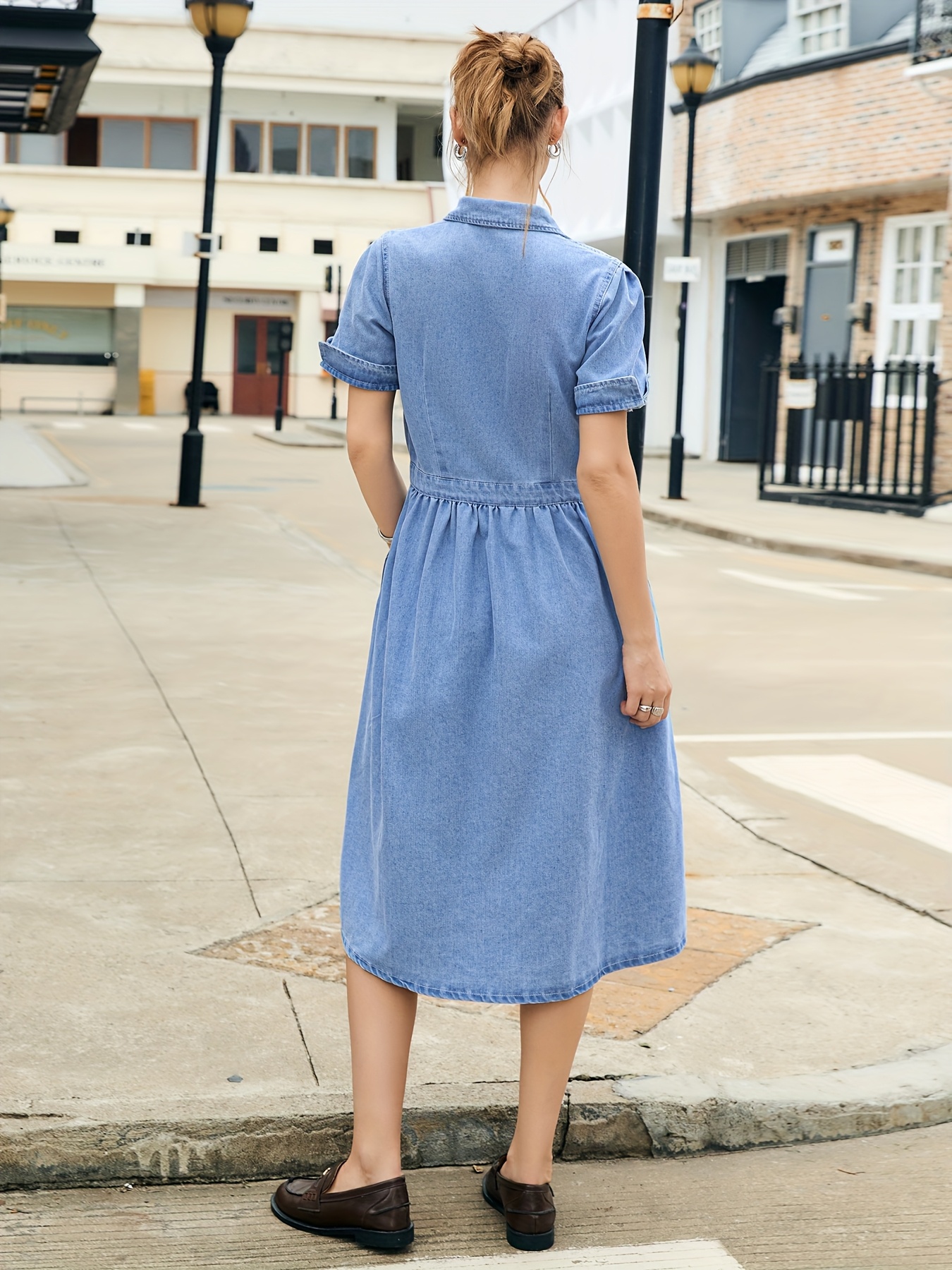 open lace back dress Chouyatou Denim Dress for Women Ruffle Adjustable Strap Sleeveless Bac   CHOUYATOU
