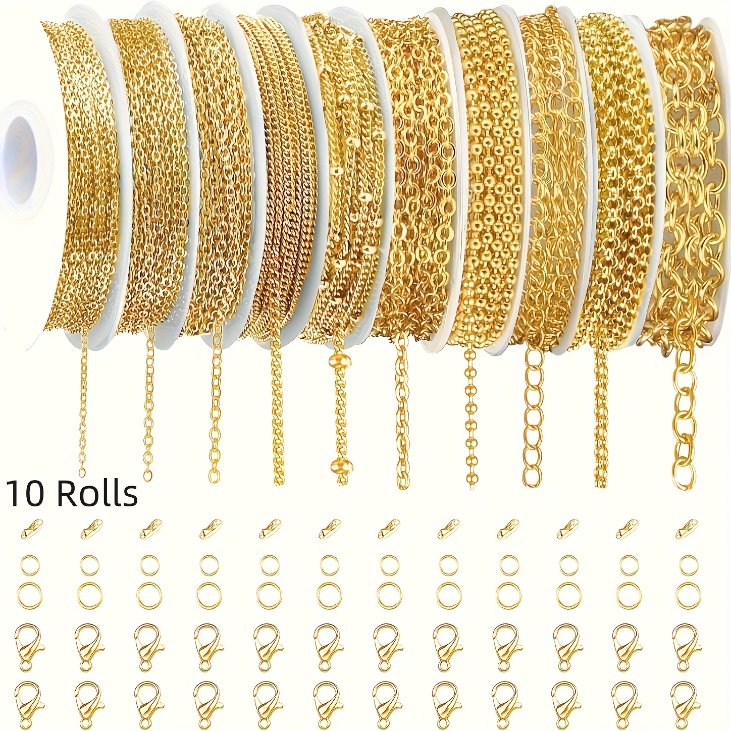 10 Rolls Necklace Chains For Jewelry Making, 78. Jewelry Chains With Jump Rings/lobster Clasps/connectors For Diy Necklace Bracelet Jewelry