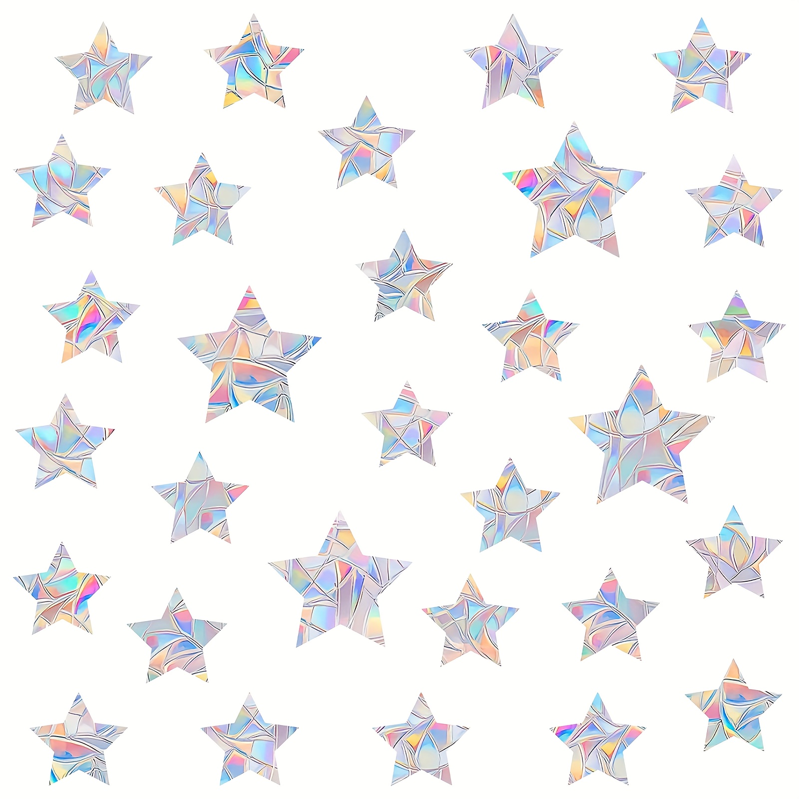 Image of 24pcs Star Window Clings - Anti-collision Window Decals To Birds From Window , Non Adhesive Prismatic Vinyl Window Clings, Colorful Stickers