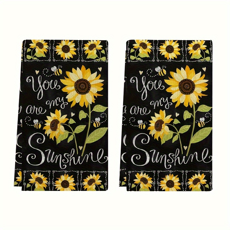 

2-piece Sunflower Kitchen Towels Set, Modern Microfiber Hand Towels, Polyester, Machine Washable, Knit Fabric, Oblong Patterned Quick-dry Tea Towels, Decorative Floral Themed Dish Towels For Home Use