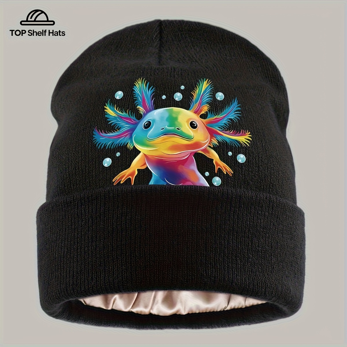 TEMU 1pc Vibrant Axolotl Art Print Autumn/winter Hat, Comfortable And Lightweight Urban Beanie, Winter Ski Hat, Underwater Scene Design Skull , Soft