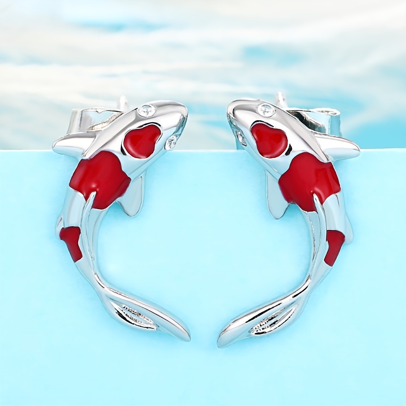 

Women's Elegant Red Koi Fish Stud Earrings, Chic Simple Style Animal Ear Jewelry For Daily Wear