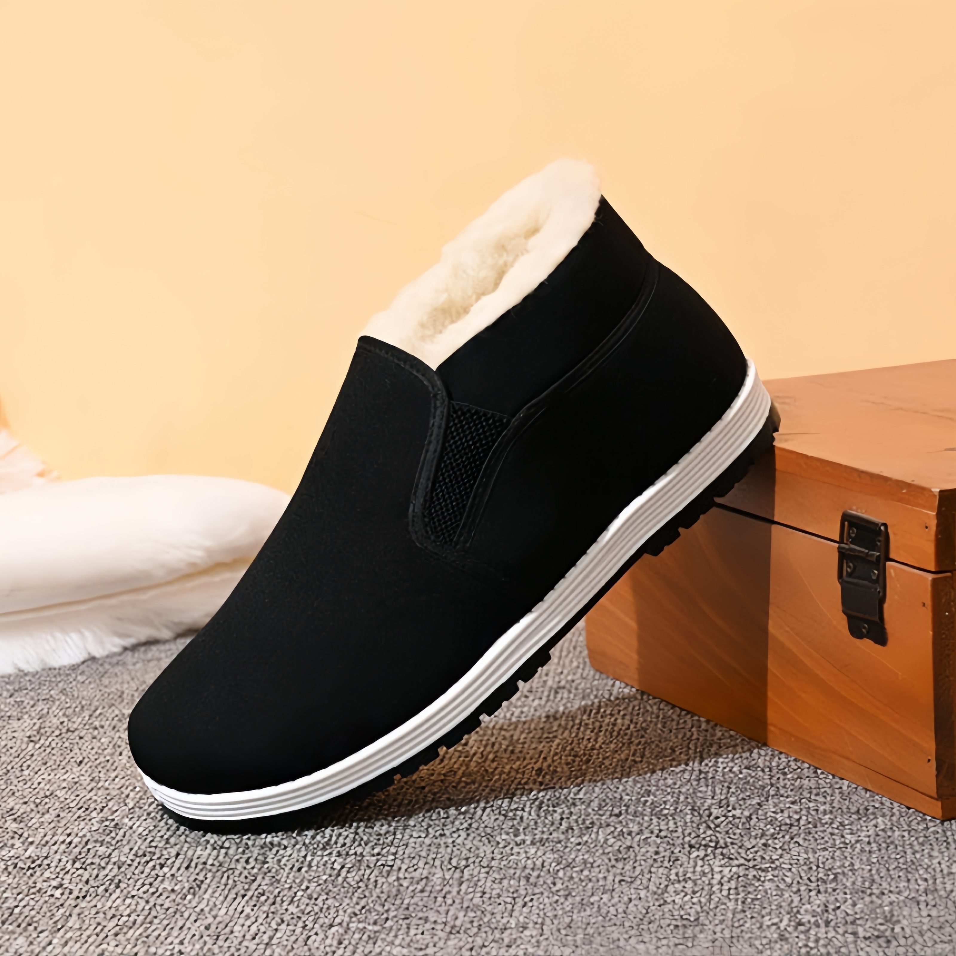 mens winter warm fleece lined slip on sneakers casual non slip   shoes for everyday outdoor activities details 3