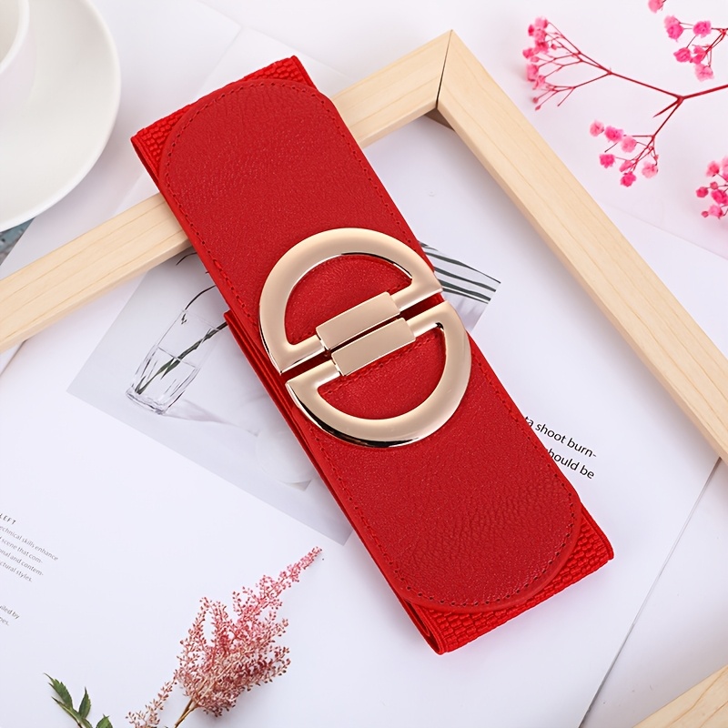 TEMU Ceinture large élastique pour femmes, avec boucle double en D dorée, ceinture ajustable, tendance et polyvalente, 4 couleurs pour combiner vos