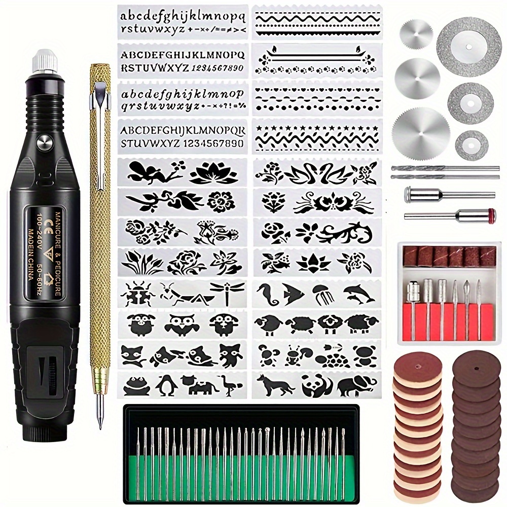 

108pc Mini Electric Speed Control Woodworking Carving And Engraving Set, Polishing Electric Grinding Small Electric Drill Diy Carving Tool