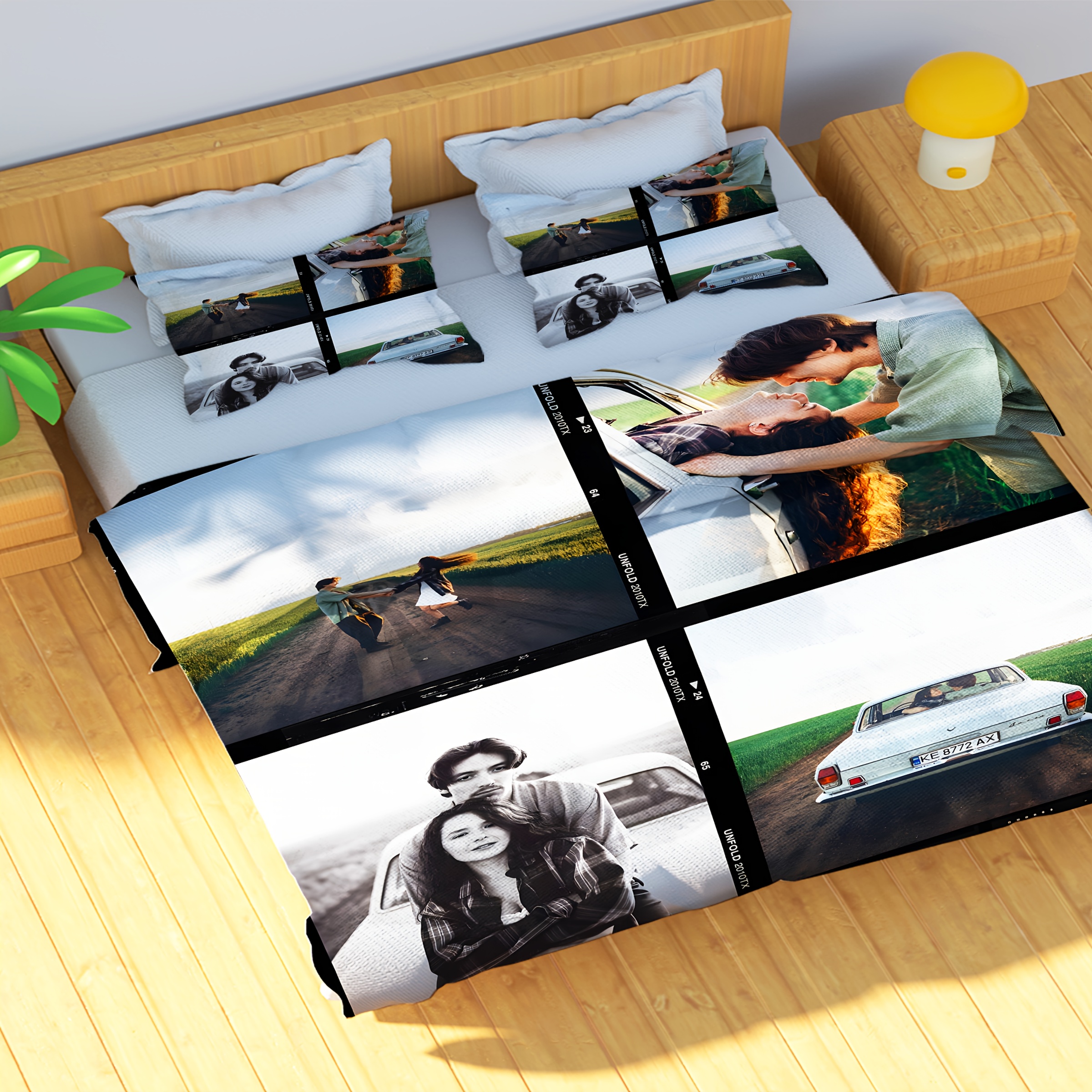 custom 3pcs set fashion customized happy warm love couple photo quilt cover set 1 bed cover 2 pillowcases no core large extra large customized couple warm moments photo printed bedding set soft and comfortable bed cover set suitable for bedroom and   Product details 0