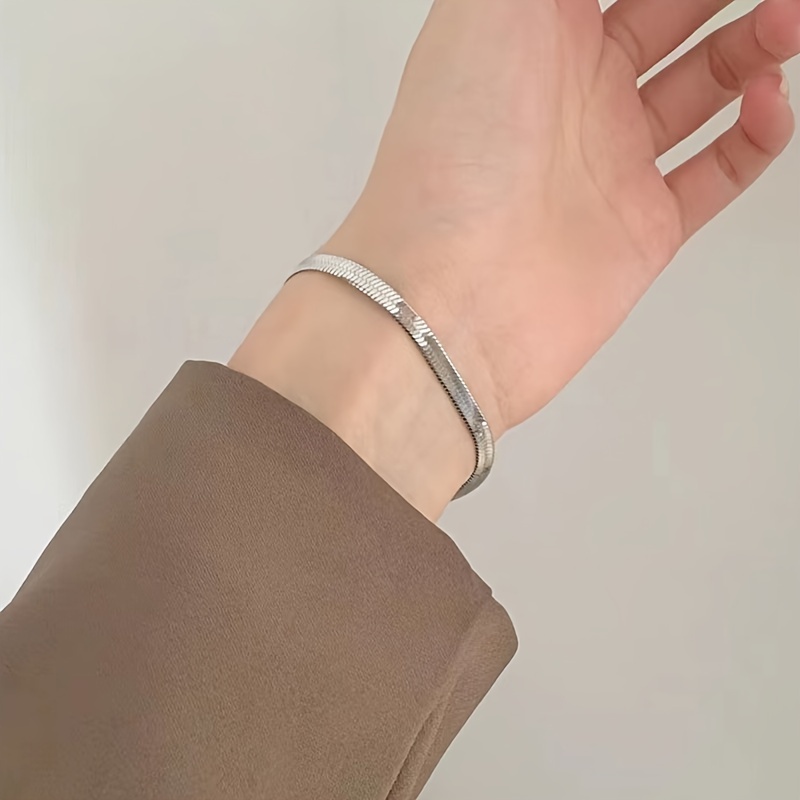 Stainless Steel Flat Snake Chain Bracelet, Everyday Accessory