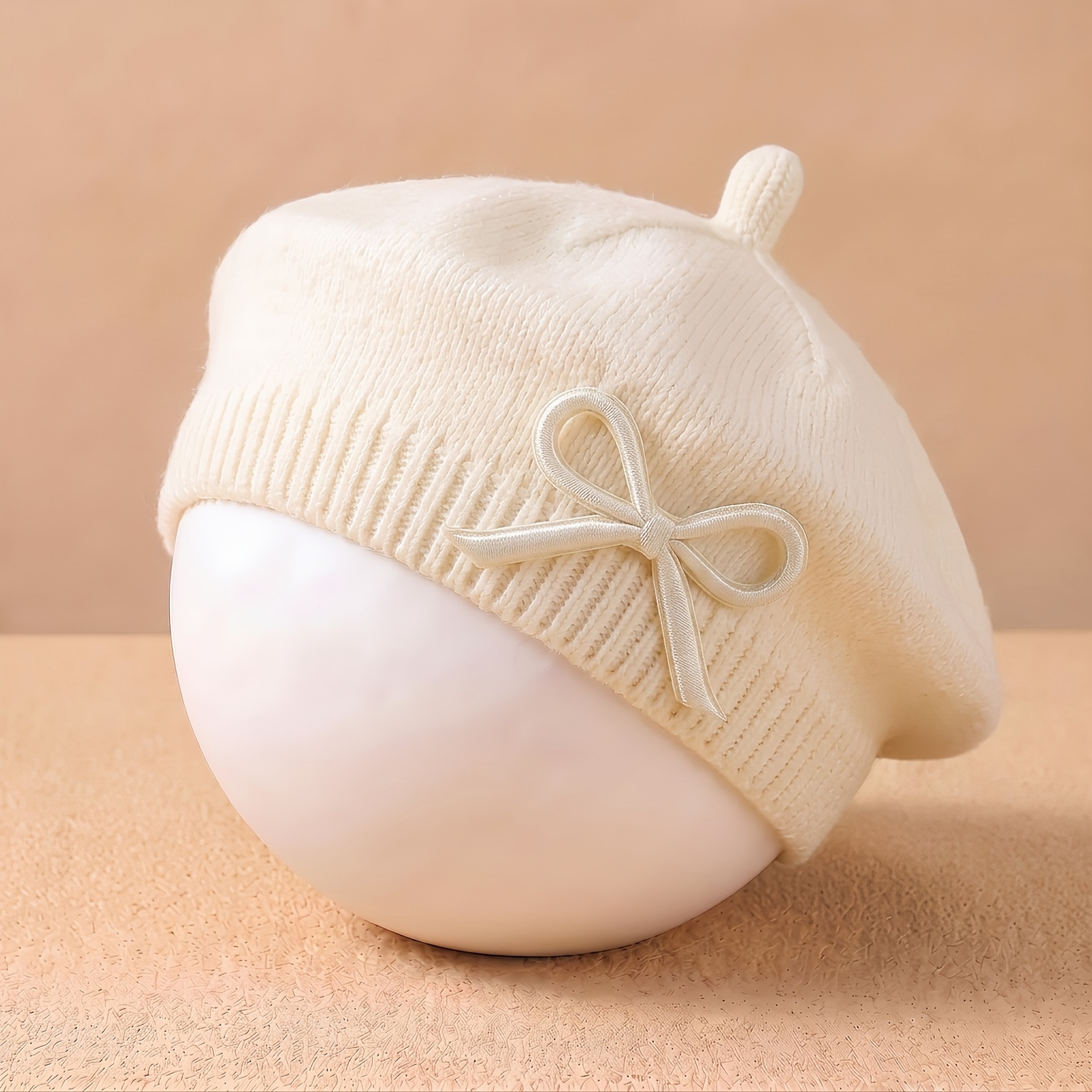 TEMU 1pc Baby Beret Hat With Bow Accessory - Breathable Solid Color & Striped Suitable For, Baptism Outfits, Daily Wear, - &, European Style Bow