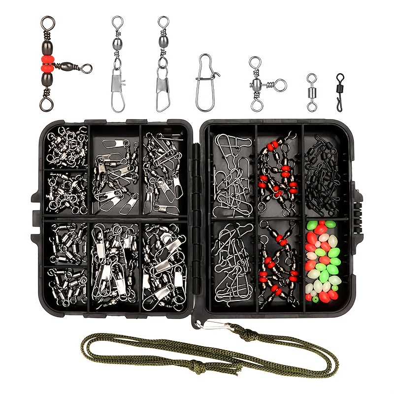 160pcs/box Fishing Swivel Snaps Kit Sea Fishing Swivel Snaps Ball Bearing Swivels Fishing Tackle With Multiple Fishing Swivels And Clips Luminous Fishing Beads For